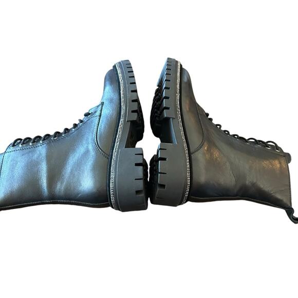 Aqua Aria Leather Combat Boots Rhinestone Trim Lace Up NEW Size 5 - Picture 9 of 11